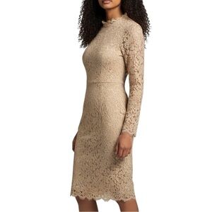 NWT Metisu Golden Brown Split Cuff Bodycon Lace Midi Dress S